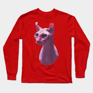 purple sphynx cat head pixel art Long Sleeve T-Shirt